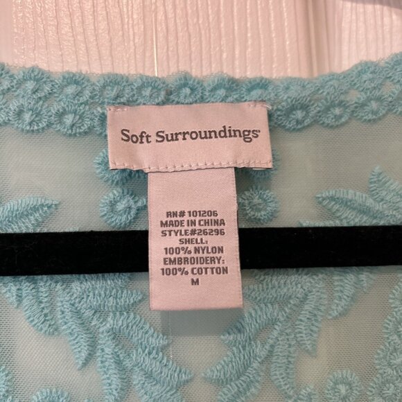 Soft Surroundings‎ Embroidered Floral Lace Sheer Top Blouse Aqua Blue Medium - Picture 4 of 8